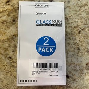 OMOTON TEMPERED GLASS SCREEN PROTECTOR 2 PK NEW SEALED IPHONE 7/8 PLUS + 1 extra